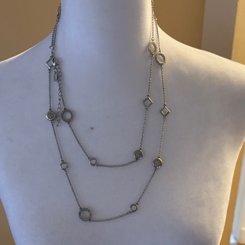 Lia Sophia Silver Necklace with Circular and Diamond Accents